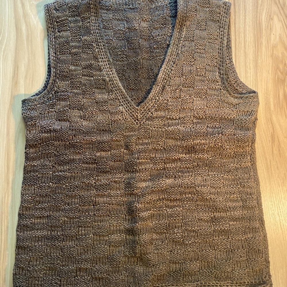 Handmade Brown Checkered Ombré Sweater v-neck Vest